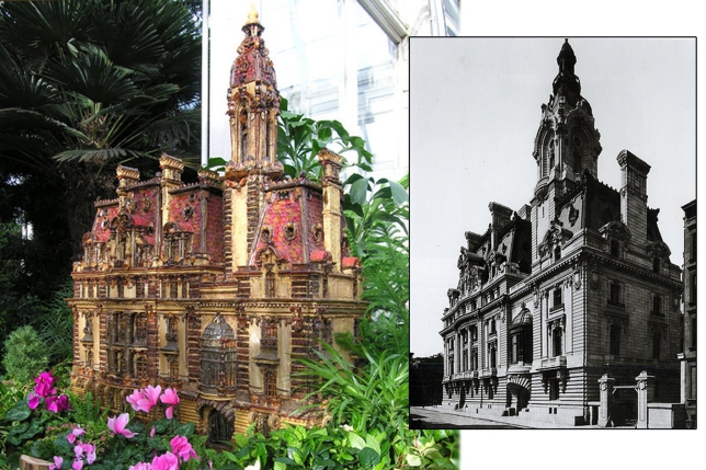The Clark Mansion replica along side the home that stood on the Upper East Side of Manhattan.